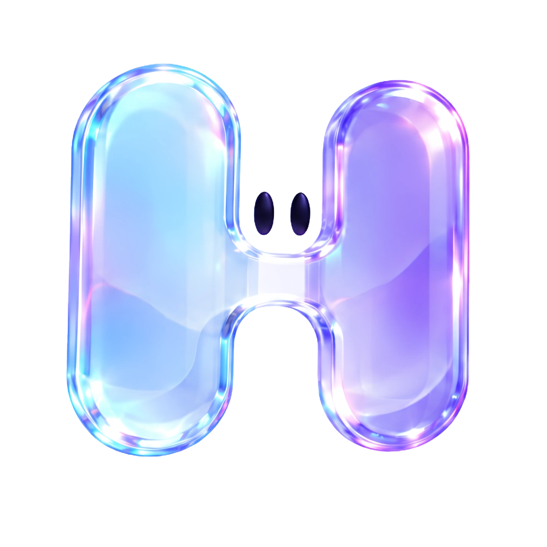 Hov, personaje de cristal en tonos cian y violeta